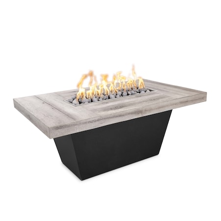 The Outdoor Plus Tacoma Wood Grain and Steel Fire Pit 48 x 30, Match Lit, Ivory Concrete Top, Natural Gas OPT-TACW4830-IVY-BLK-NG